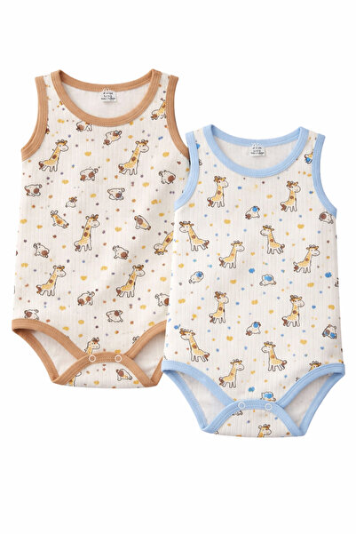 Bulut Anne ve Çocuk Askılı çıtçıtlı body 2'li paket zürafa desenli pamuklu ra...