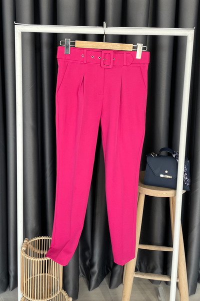 Lizbon Pile Detail Belt Piece Trousers - Fuchsia Fuchia