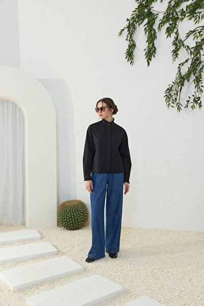 Aker Black Functional Lace Detailed Blouse