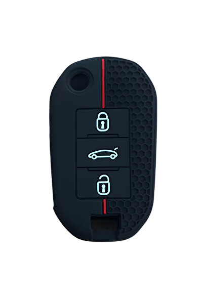 AutoHan Keys Key Case Cover for Peugeot, Black-Red Honeycomb Patterned 307 30...