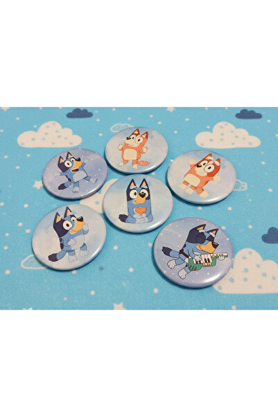Handmade SET of 6 Bluey themed metal badges