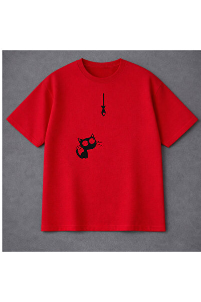 VODEXA Men's Oversized T-Shirt Avci Kedi̇ B Printed 100% P Cotton T-Shirt Com...