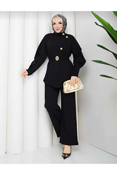 ECK MODA Women's New Season Collared Front Buttoned Pants and Hijab Set