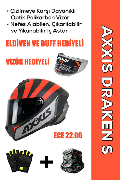 AXXIS Draken S Primier B5 / Mat Kırmızı Full Face Motosiklet Kaskı - İntercom...