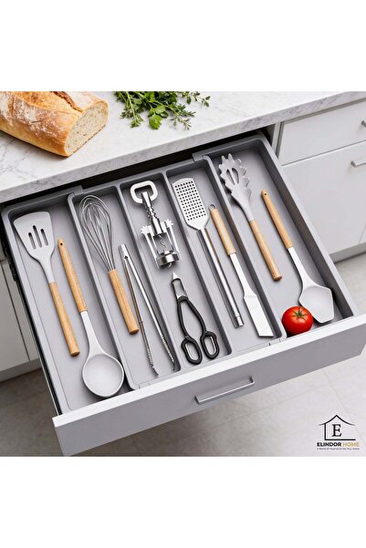 Elindor ® Cutlery and Kitchen Utensil Organizer, 5 Compartments, 57 × 38 × 5 ...