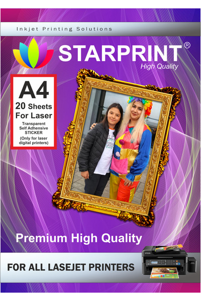 starprint ملصق لاصق شفاف بالكامل لطابعات الليزر A4 20 ورقة (فقط للطابعات اللي...