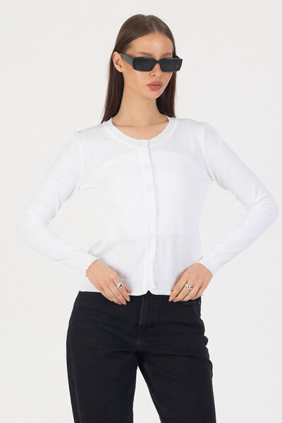 EKİN DEMİR Round Neck Buttoned Basic Stylish Knitwear Cardigan Minimal Design