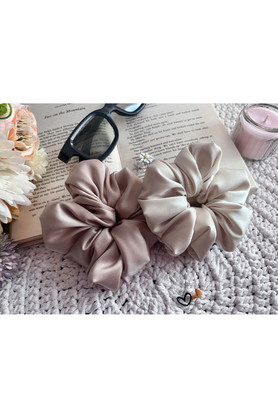Alma Set of 2 pearl pink and ivory silk scrunchie hair elastics