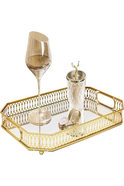Arabest Mirrored Perfume Tray, with Handles, for Dresser Bathroom or Jewelry ...