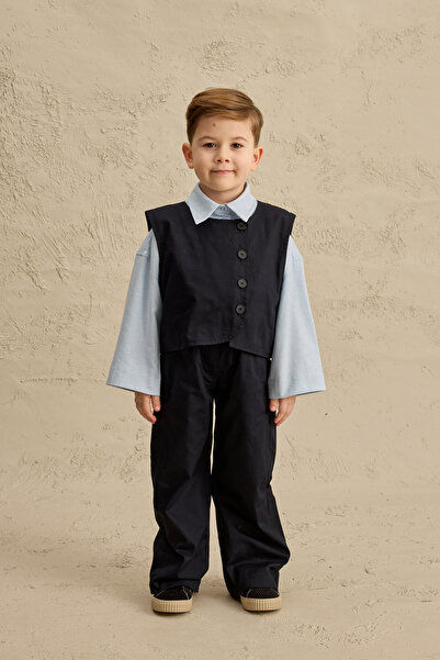 Fahhar Kids Set de pantaloni Canvas vestă Albastru Marin