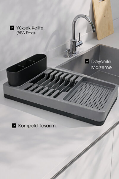 DEYHOME Bulaşık Kurutma Sepeti ve Düzenleyici, Su Tahliyeli Bölme, Modern Ve ...