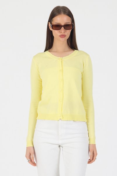 EKİN DEMİR Round Neck Buttoned Basic Stylish Knitwear Cardigan Minimal Design