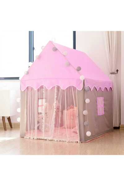 Grandia Cort de joacă în stil căsuță, 130 x 100 x 115 cm, gri/roz, cu ghirlan...