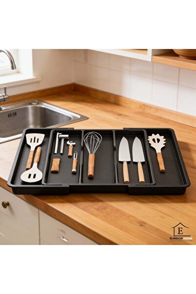 Elindor ® Cutlery and Kitchen Utensil Organizer, 5 Compartments, 57 × 38 × 5 ...