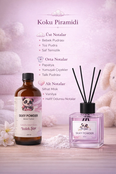 Rosie Bebek Pudrası Çubuklu Oda Kokusu 250 ml Refil ve 100 ml Difüzör Şişe