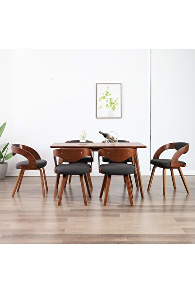 Concept Καρέκλες κουζίνας, 6 τεμ., σκούρο γκρι, καμπυλωτό ξύλο και ύφασμα