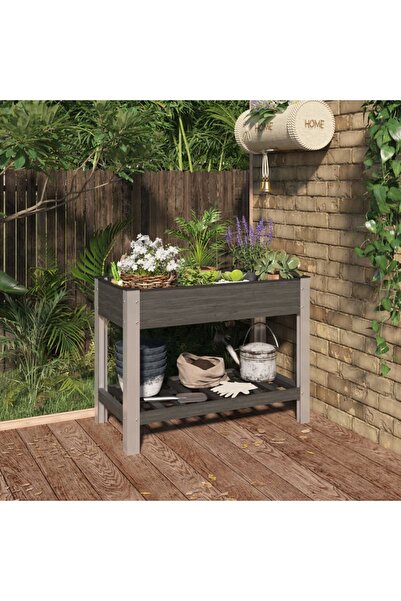 Concept Strat înălțat de grădină cu raft, gri, 100x50x75 cm, WPC