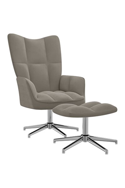 Concept Πολυθρόνα με σκαμπό, ανοιχτό γκρι, Βελούδο