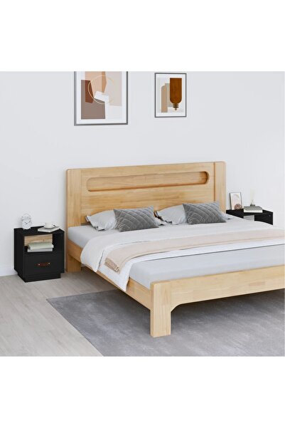Concept Noptiere, 2 buc., negru, 40x34x45 cm, lemn masiv de pin