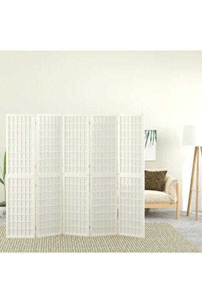 Concept Paravan pliabil cu 5 panouri, stil japonez, alb, 200x170 cm