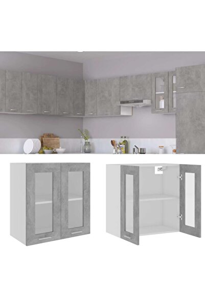 Concept Γυάλινο ντουλάπι τοίχου, γκρι σκυροδέματος, 60 x 31 x 60 cm, μοριοσανίδα