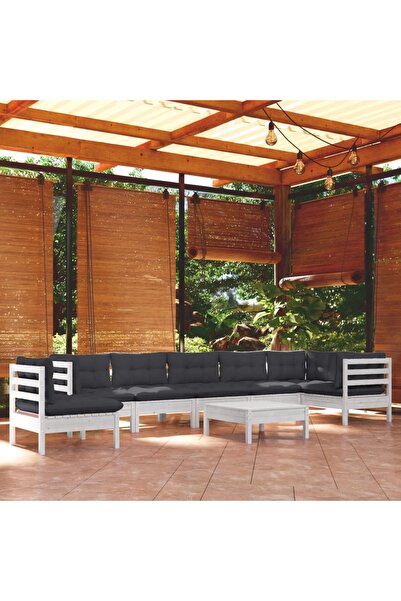 Concept Σετ επίπλων κήπου με μαξιλάρια, 9 τεμάχια, λευκό, μασίφ ξύλο πεύκου