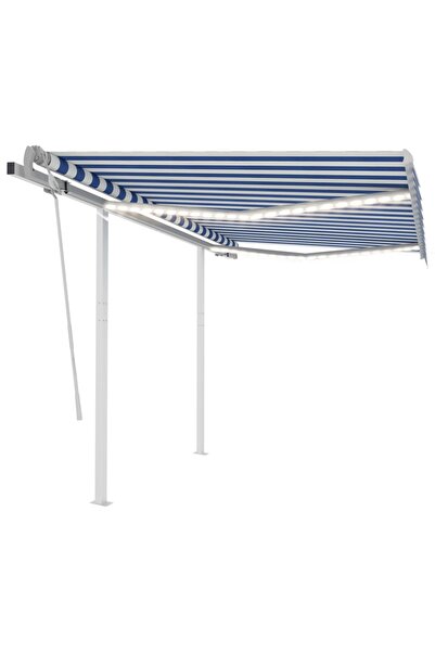 Concept Copertină retractabilă manual cu LED, albastru&alb, 3x2,5 m