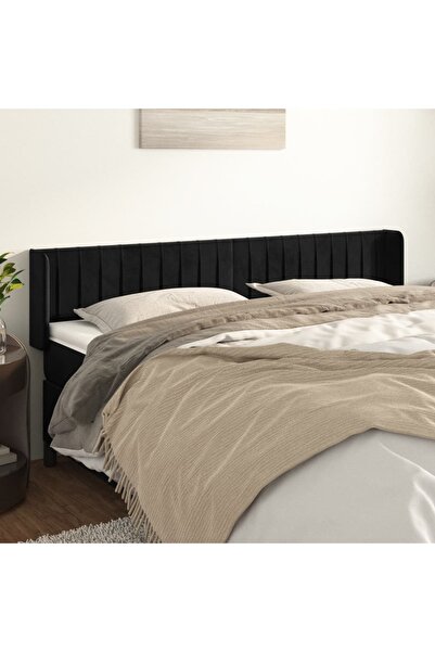 Concept Tăblie de pat cu aripioare negru 203x16x78/88 cm catifea