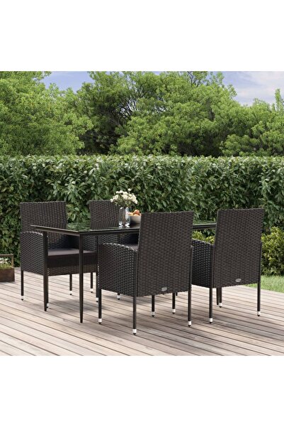 Concept Σετ επίπλων κήπου 5 τεμαχίων με μαξιλάρια, μαύρο, πολυρατάν