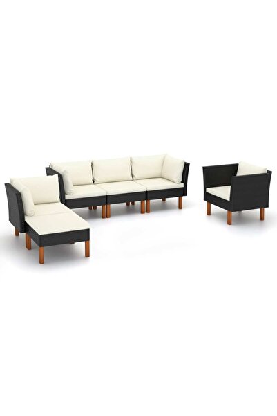 Concept Σετ επίπλων κήπου 6 τεμαχίων από μαύρο πολυρατάν/ξύλο ευκαλύπτου