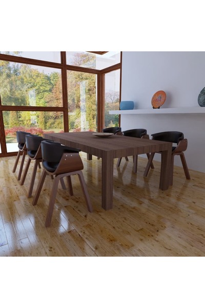 Concept Scaune de bucătărie, 6 buc., lemn curbat și piele ecologică
