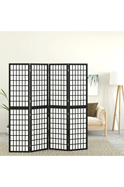 Concept Paravan pliabil cu 4 panouri, stil japonez, negru, 160x170 cm