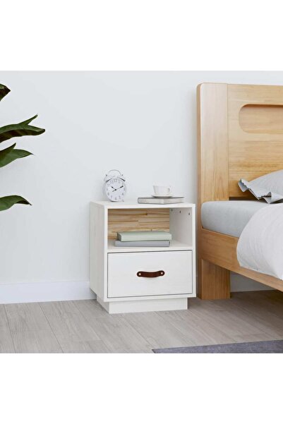 Concept Noptieră, alb, 40x34x45 cm, lemn masiv de pin