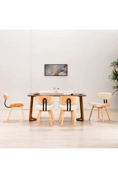 Concept Scaune de bucătărie, 6 buc, crem, lemn curbat & piele ecologică