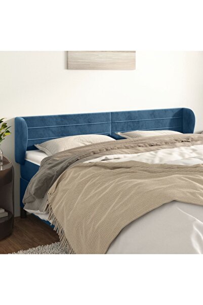 Concept Tăblie pat cu aripioare albastru închis 163x23x78/88 cm catifea