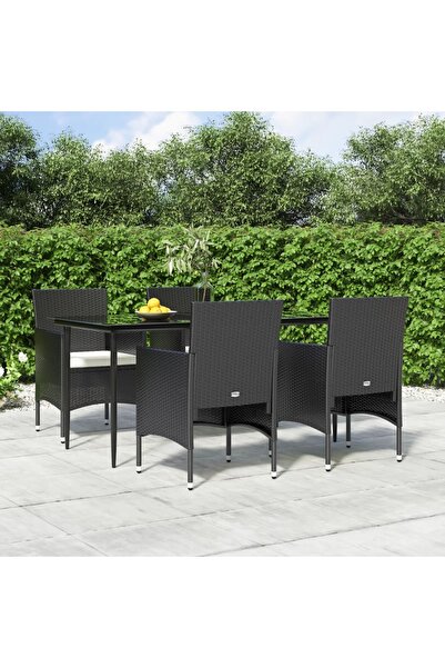 Concept Σετ τραπεζιού κήπου 5 τεμαχίων με μαξιλάρια, μαύρο