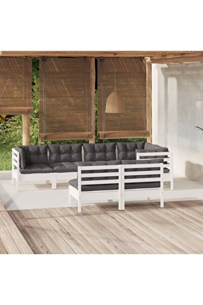 Concept Σετ επίπλων κήπου με μαξιλάρια, 7 τεμάχια, λευκό, μασίφ ξύλο πεύκου