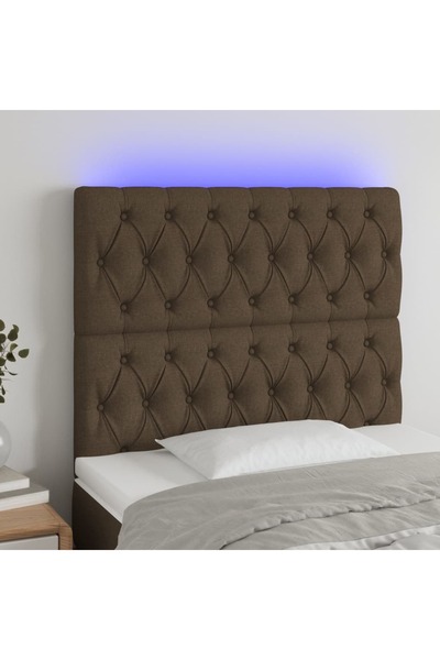 Concept Tăblie de pat cu LED, maro închis, 100x7x118/128 cm, textil