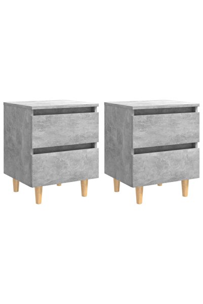Concept Noptiere cu picioare lemn masiv pin 2 buc. gri beton 40x35x50cm