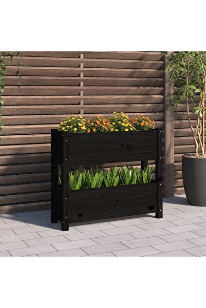 Concept Γλάστρα, μαύρη, 77x25x66 cm, από μασίφ ξύλο πεύκου