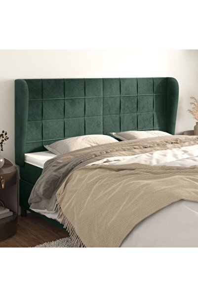 Concept Tăblie pat cu aripioare verde închis 163x23x118/128 cm catifea