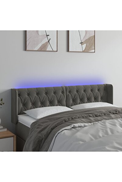 Concept Tăblie de pat cu LED, gri închis, 147x16x78/88 cm, catifea