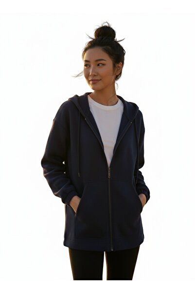 LYVEAN Zippered Three-Thread Combed Cotton Sweatshirt