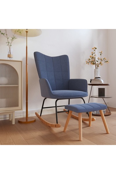 Concept Κουνιστή πολυθρόνα με σκαμπό, μπλε, υφασμάτινη