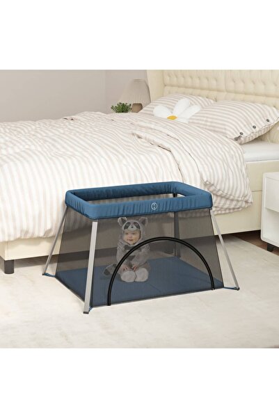 Concept Παιδικό παρκοκρέβατο με στρώμα, μπλε σκούρο, ύφασμα