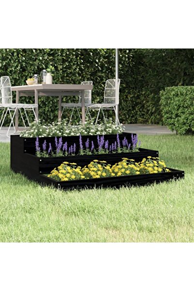 Concept Γλάστρα, μαύρη, 78x78x27 cm, από μασίφ ξύλο πεύκου