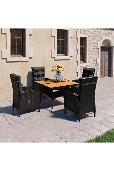 Concept Σετ επίπλων κήπου, 5 τεμάχια, μαύρο, πολυρατάν και ξύλο ακακίας