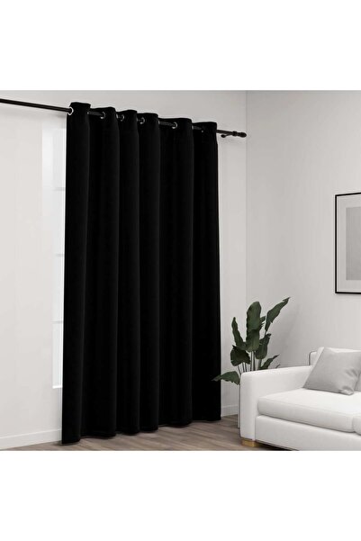 Concept Perdea opacă, aspect pânză, cu ocheți, negru, 290 x 245 cm