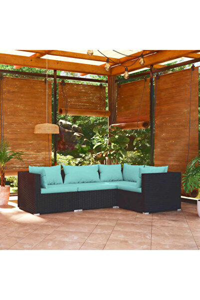 Concept Σετ επίπλων κήπου 4 τεμαχίων με μαξιλάρια, μαύρο, πολυρατάν