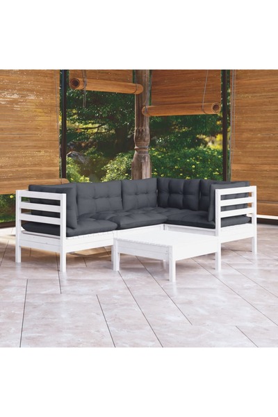 Concept Σετ επίπλων κήπου με μαξιλάρια, 5 τεμάχια, λευκό, ξύλο πεύκου